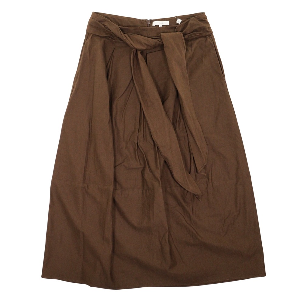 Vince Skirt Tie Waist Maxi A-Line Brown Cotton Wool Blend Italy Women 4